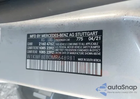 2021 Mercedes-Benz C 300 4Matic из США, поврежденный, VIN W1KWF8EB0MR648981